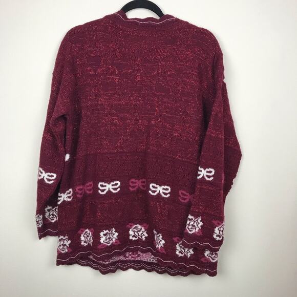 Holiday Time Vtg Valentines Day Rose Sweater Size Medium Heart Scallop - Picture 6 of 7